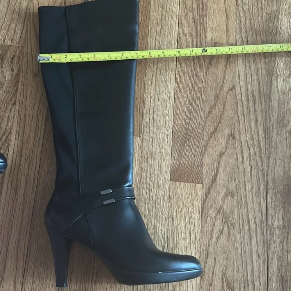 Alfani Step N Flex Elegant Black Knee-High Tall Black Faux Leather Boots NIB